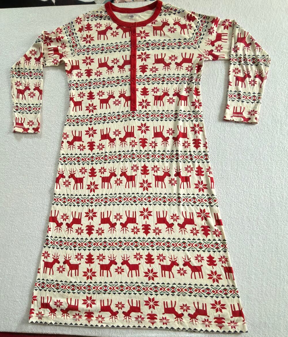 Hanna Andersson Women M Organic Cotton Fair Isle Christmas Nightgown Dress Red